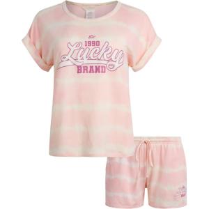 imageLucky Brand Womens 2 Piece Pajama Set Roll Sleeve Top ampamp Shorts Casual Sleepwear and Loungewear Cozy Soft PjsPink Tie Dye