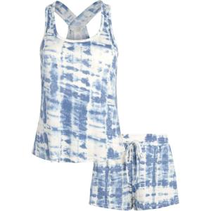 imageLucky Brand Womens 2 Piece Pajama Set Short Sleeve Lounge Sleepwear with Crossback Tank Top and Shorts with PocketsBlue Tie Dye
