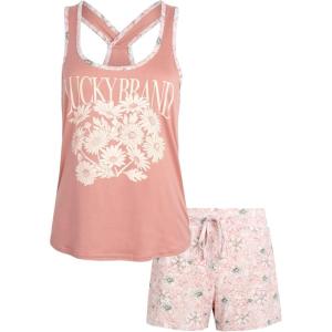 imageLucky Brand Womens 2 Piece Pajama Set Short Sleeve Lounge Sleepwear with Crossback Tank Top and Shorts with PocketsDaisy Bunch