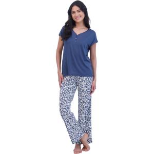 imageLucky Brand Womens Pajama Set  2 Piece Henley Sleep Shirt and Lounge Pants  Silky Soft Sleepwear for WomenPetalsVintage Indigo