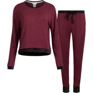 imageLucky Brand Womens Pajama Set  2 Piece Long Sleeve Sleep Shirt and Jogger Pants with Velour Trim SXLMaroon Banner