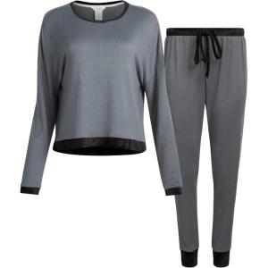 imageLucky Brand Womens Pajama Set  2 Piece Long Sleeve Sleep Shirt and Jogger Pants with Velour Trim SXLShaddow Black