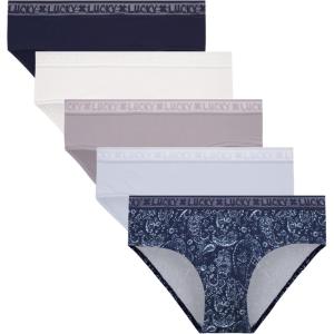 imageLucky Brand Womens Underwear  5 Pack Microfiber Hipster Briefs SXLBlue IrisGardeniaSilver SconceBlueMulti