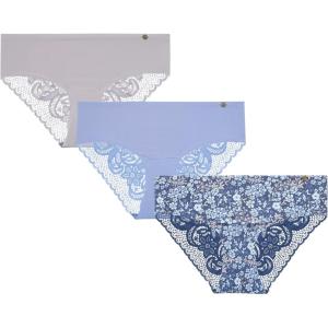 imageLucky Brand Womens Underwear  Microfiber Lace Hipster Briefs 3 PackIndigoBlueSilver Scone