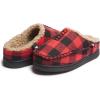 imageLucky Brand Boys Buffalo Plaid Memory Foam Clog Slippers Non Slip Rubber Sole House Shoes Kids Cozy Fluffy Bedroom ClogsRed