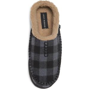 imageLucky Brand Boys Buffalo Plaid Memory Foam Clog Slippers Non Slip Rubber Sole House Shoes Kids Cozy Fluffy Bedroom ClogsGrey