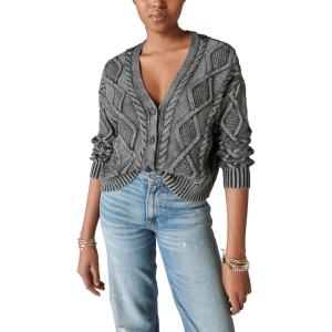 imageLucky Brand Womens Cable Stitch CardiganBlack Heavy Acid Washed