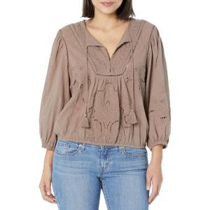 imageLucky Brand Womens Embroidered Peasant BlouseDeep Taupe