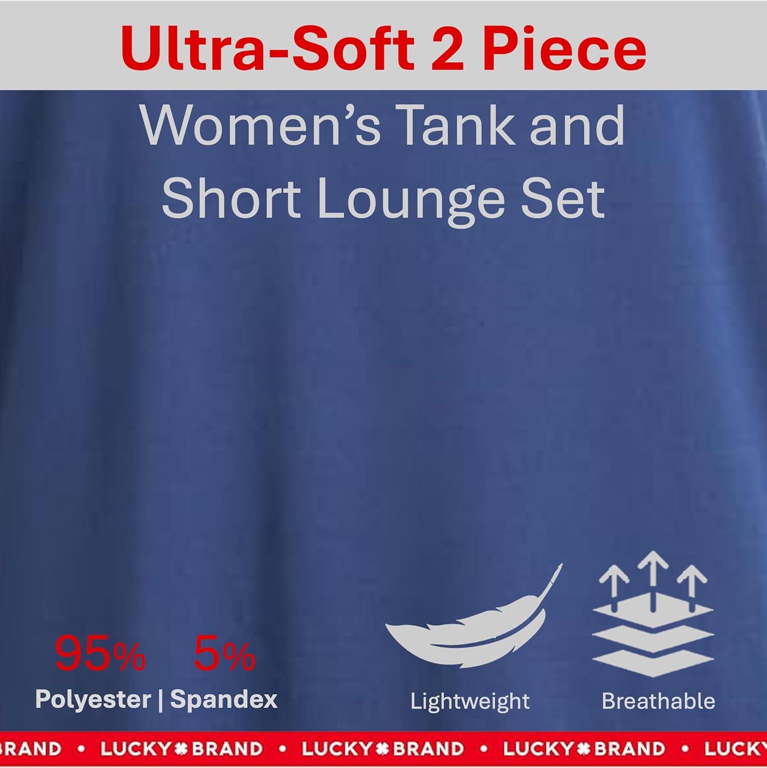 imageLucky Brand Womens 2 Piece Lounge Set Lightweight Soft Pajamas Sleepwear Crossback Tank Top and Sleep ShortsVintage IndigoStar Stamp