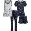 imageLucky Brand Womens Pajama Set  4 Piece Sleep Shirt Tank Top Pajama Pants Lounge Shorts SXLNavy Stars