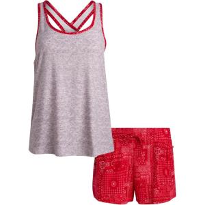 imageLucky Brand Womens 2 Piece Lounge Set Lightweight Soft Pajamas Sleepwear Crossback Tank Top and Sleep ShortsHeather GreyBandana Patchwork