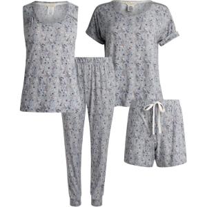 imageLucky Brand Womens Pajama Set  4 Piece Sleep Shirt Tank Top Pajama Pants Lounge Shorts SXLGrey Floral
