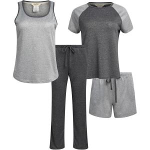 imageLucky Brand Womens Pajama Set  4 Piece Sleep Shirt Tank Top Pajama Pants Lounge Shorts SXLHeather Grey
