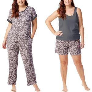 imageLucky Brand Womens Pajama Set  4 Piece Sleep Shirt Tank Top Pajama Pants Lounge Shorts SXLLeopard