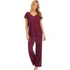 imageLucky Brand Womens Pajama Set  2 Piece Henley Sleep Shirt and Lounge Pants  Silky Soft Sleepwear for WomenGrape VineMaroon
