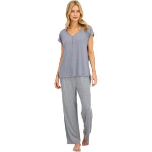 imageLucky Brand Womens Pajama Set  2 Piece Henley Sleep Shirt and Lounge Pants  Silky Soft Sleepwear for WomenFloral DotsBlue