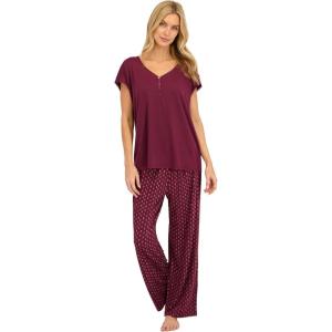 imageLucky Brand Womens Pajama Set  2 Piece Henley Sleep Shirt and Lounge Pants  Silky Soft Sleepwear for WomenGrape VineMaroon