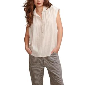 imageLucky Brand Womens Womens Solid Short Sleeve Popover WSchiffliBright White