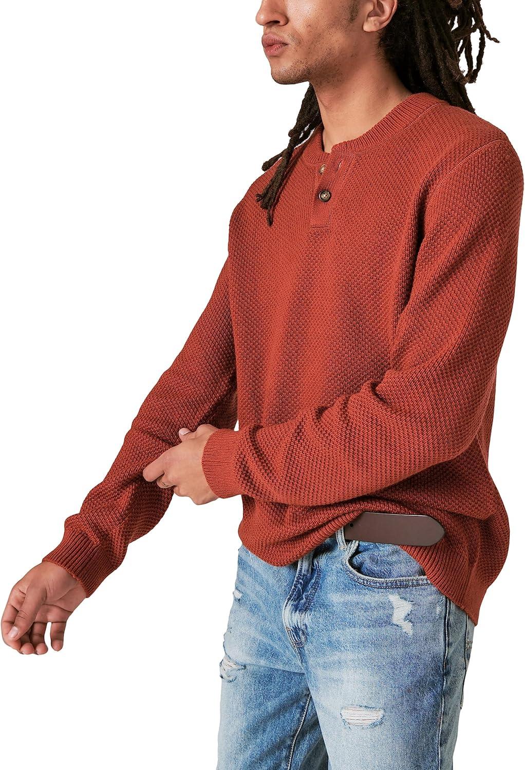 imageLucky Brand Mens Lucky Brand Mens Cloud Soft Henley SweaterTerra Cotta