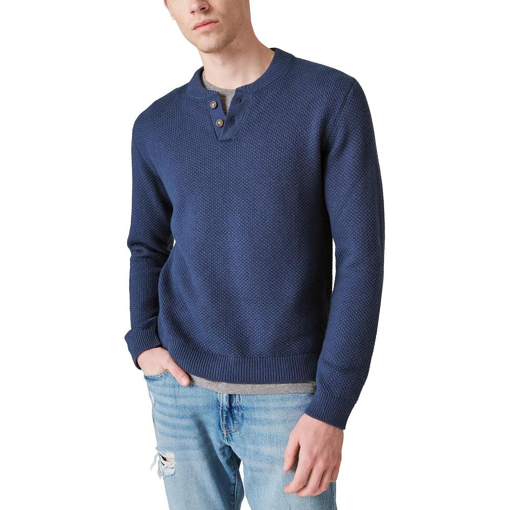 imageLucky Brand Mens Lucky Brand Mens Cloud Soft Henley SweaterDark Denim