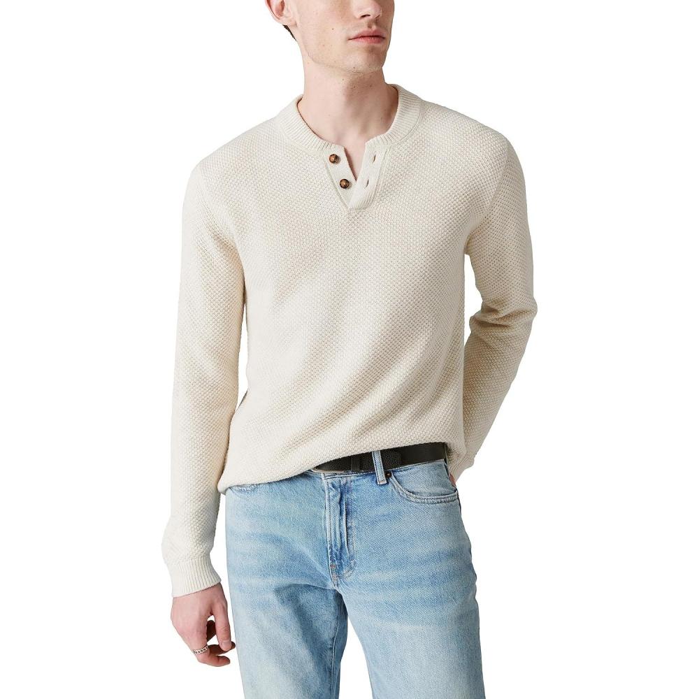 imageLucky Brand Mens Lucky Brand Mens Cloud Soft Henley SweaterStraw Heather