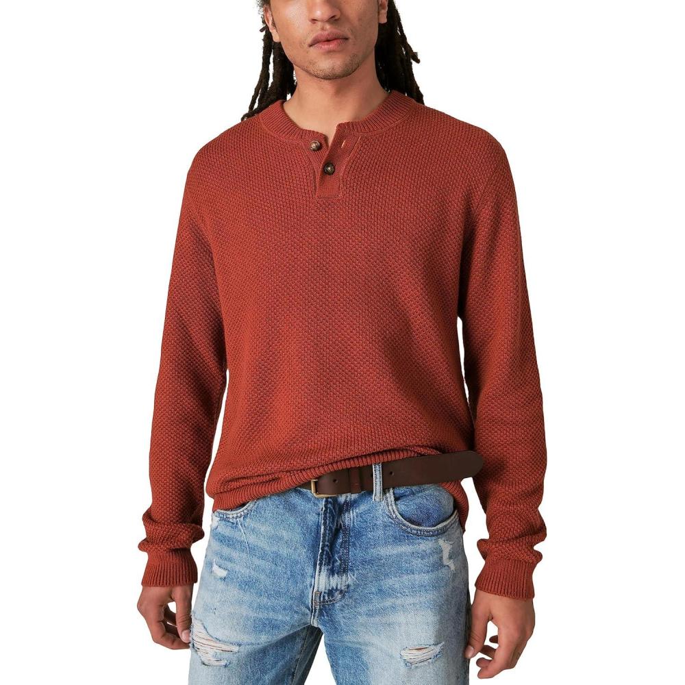 imageLucky Brand Mens Lucky Brand Mens Cloud Soft Henley SweaterTerra Cotta