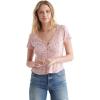 imageLucky Brand Womens Short Sleeve VNeck Pointelle Henley TopPink Multi