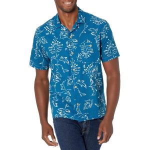 imageLucky Brand Mens Short Sleeve Button Up Club Collar ShirtBlue PrintBlue