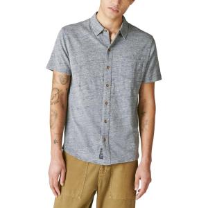 imageLucky Brand Mens Short Sleeve Linen Button Up ShirtBlack Iris
