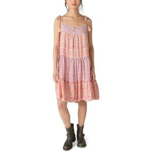 imageLucky Brand Womens Mixed Print Tie Sleeve Tiered DressPeach Multi
