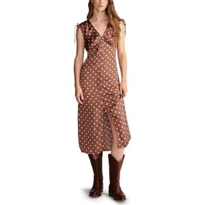 imageLucky Brand Womens Satin Button Through Midi DressMaroon Dot