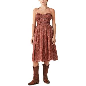 imageLucky Brand Womens Lace Up Chiffon Midi DressBrown Multi