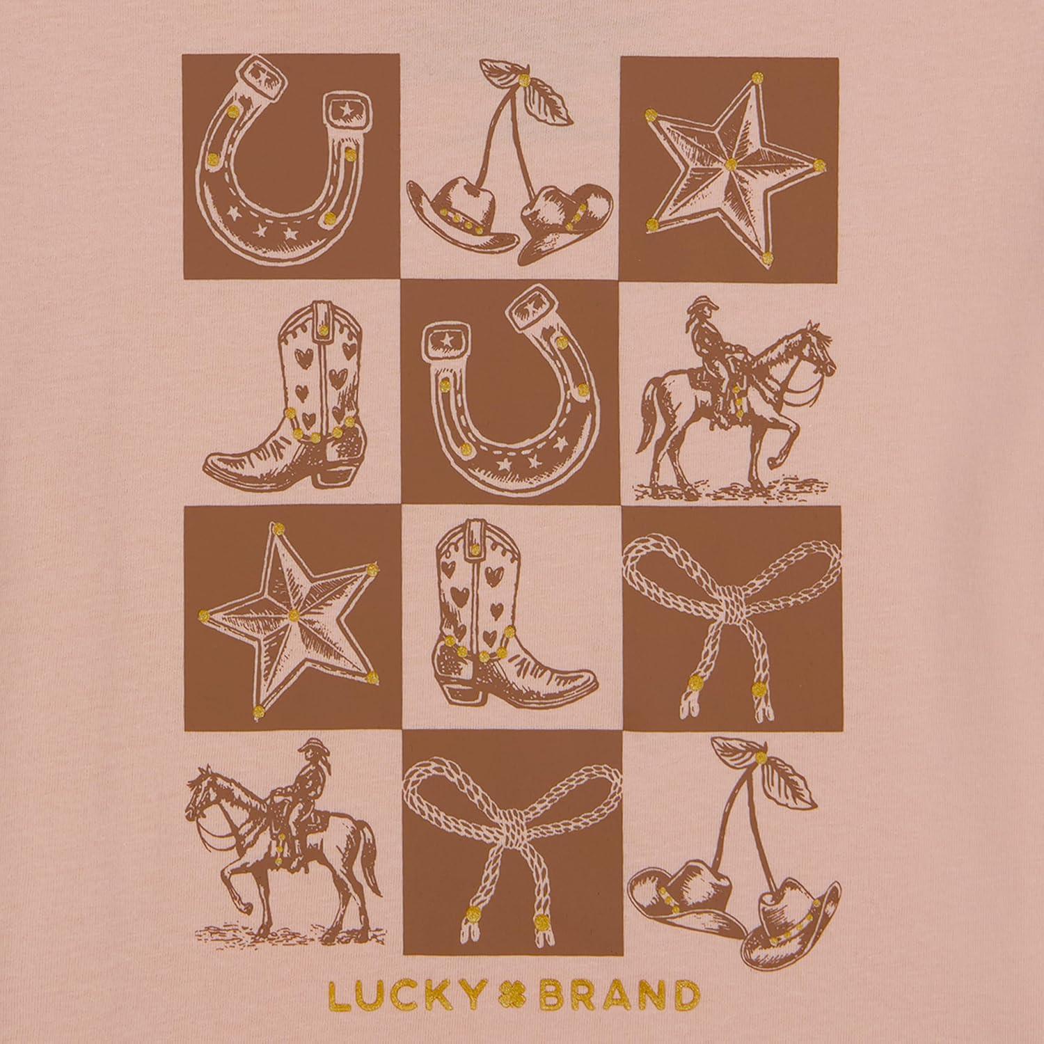 imageLucky Brand Girls Short Sleeve Graphic TShirt Tagless Cotton Tee with Fun DesignsCheckered Peach Whip