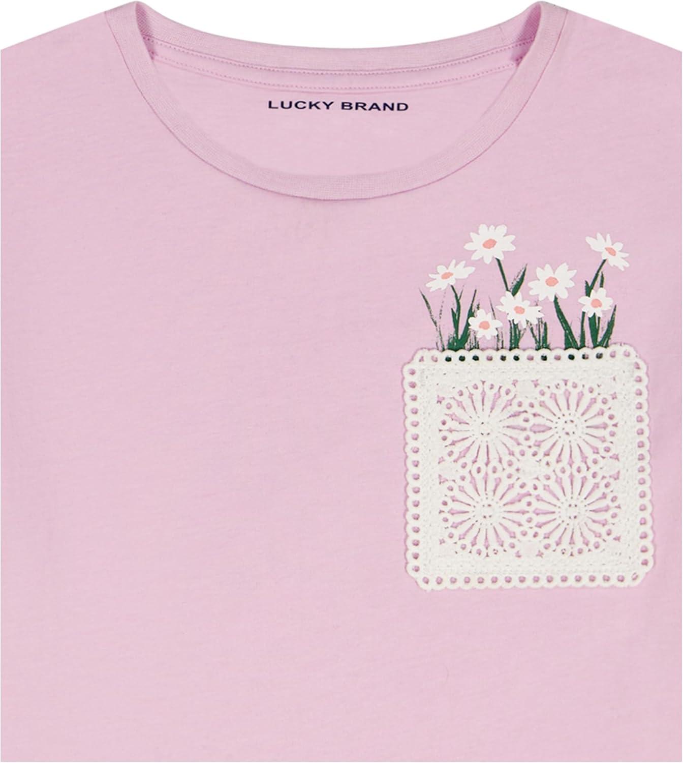 imageLucky Brand Girls Short Sleeve Graphic TShirt Tagless Cotton Tee with Fun DesignsDaisy Pocket Orchid