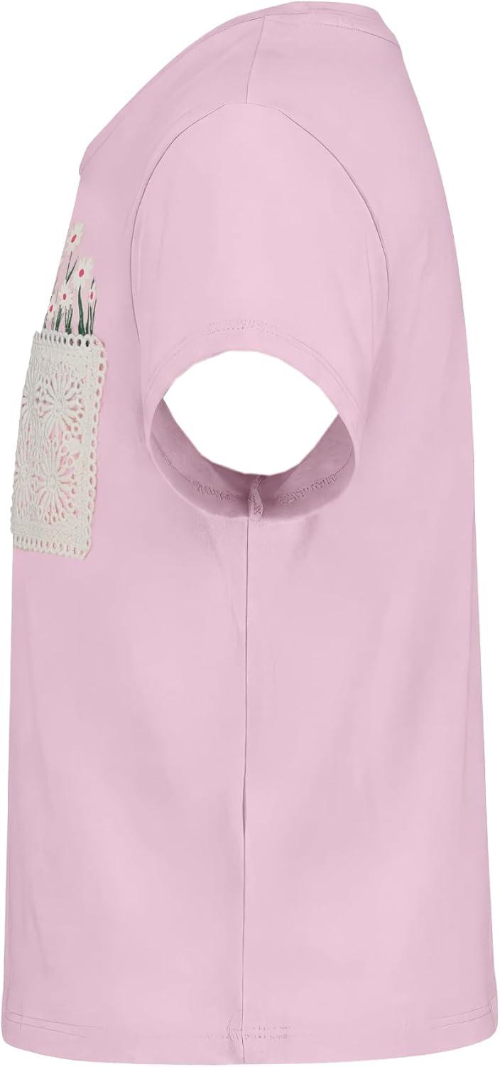 imageLucky Brand Girls Short Sleeve Graphic TShirt Tagless Cotton Tee with Fun DesignsDaisy Pocket Orchid