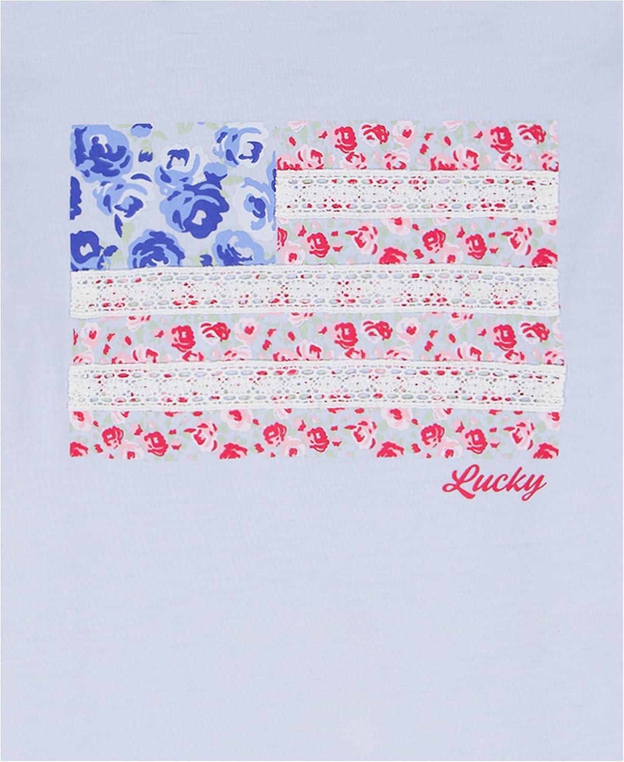 imageLucky Brand Girls Short Sleeve Graphic TShirt Tagless Cotton Tee with Fun DesignsHeather Crafted Flag