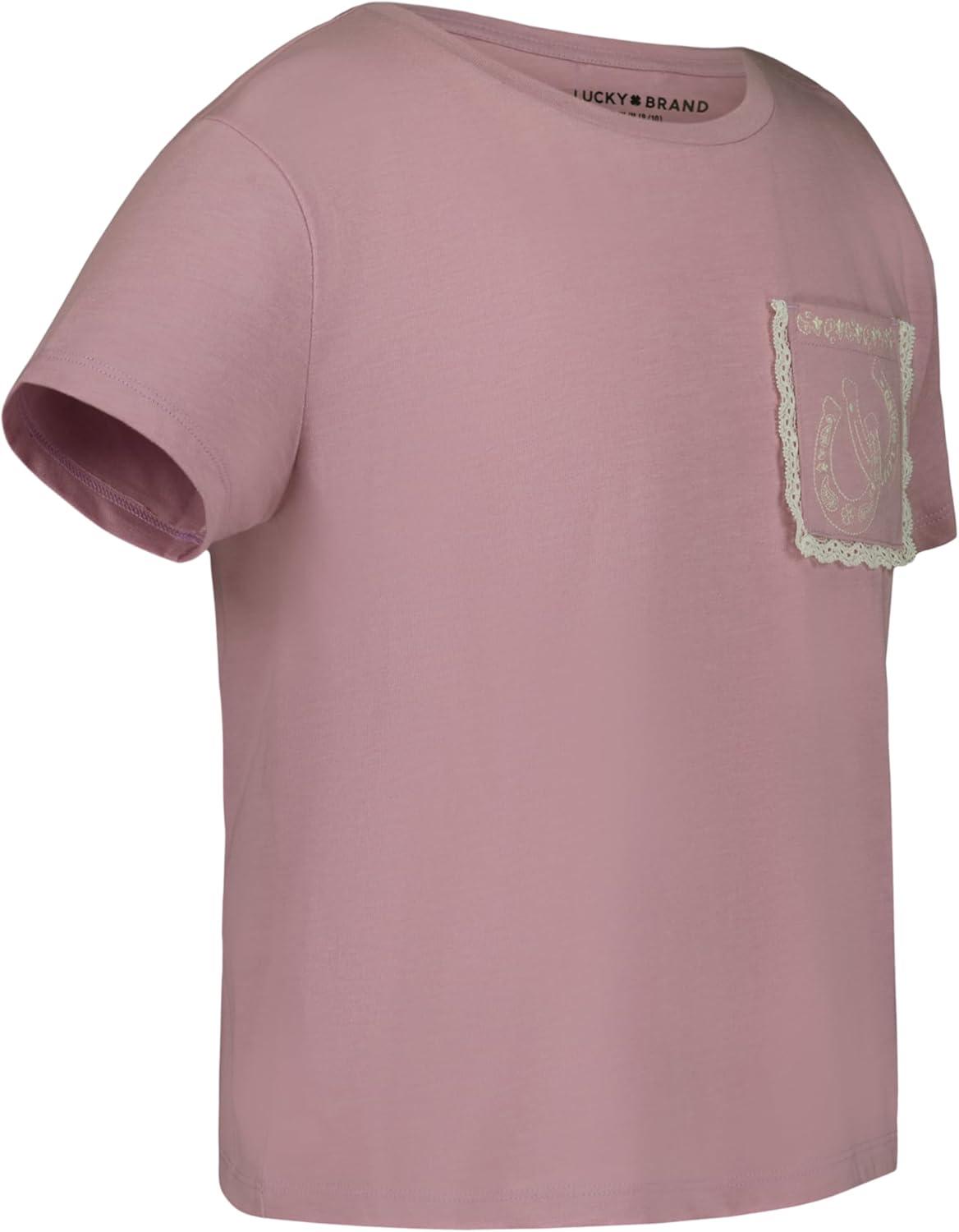 imageLucky Brand Girls Short Sleeve Graphic TShirt Tagless Cotton Tee with Fun DesignsHoreseshoe Pocket