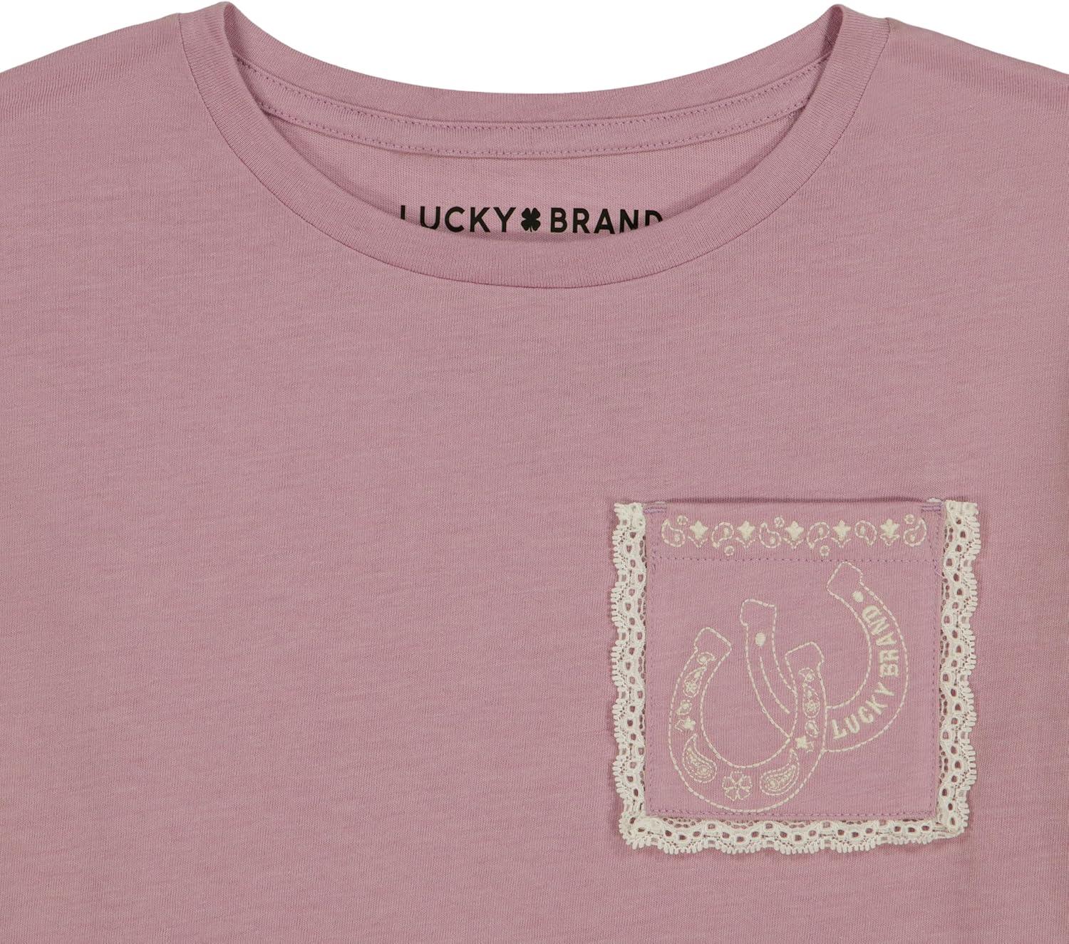 imageLucky Brand Girls Short Sleeve Graphic TShirt Tagless Cotton Tee with Fun DesignsHoreseshoe Pocket