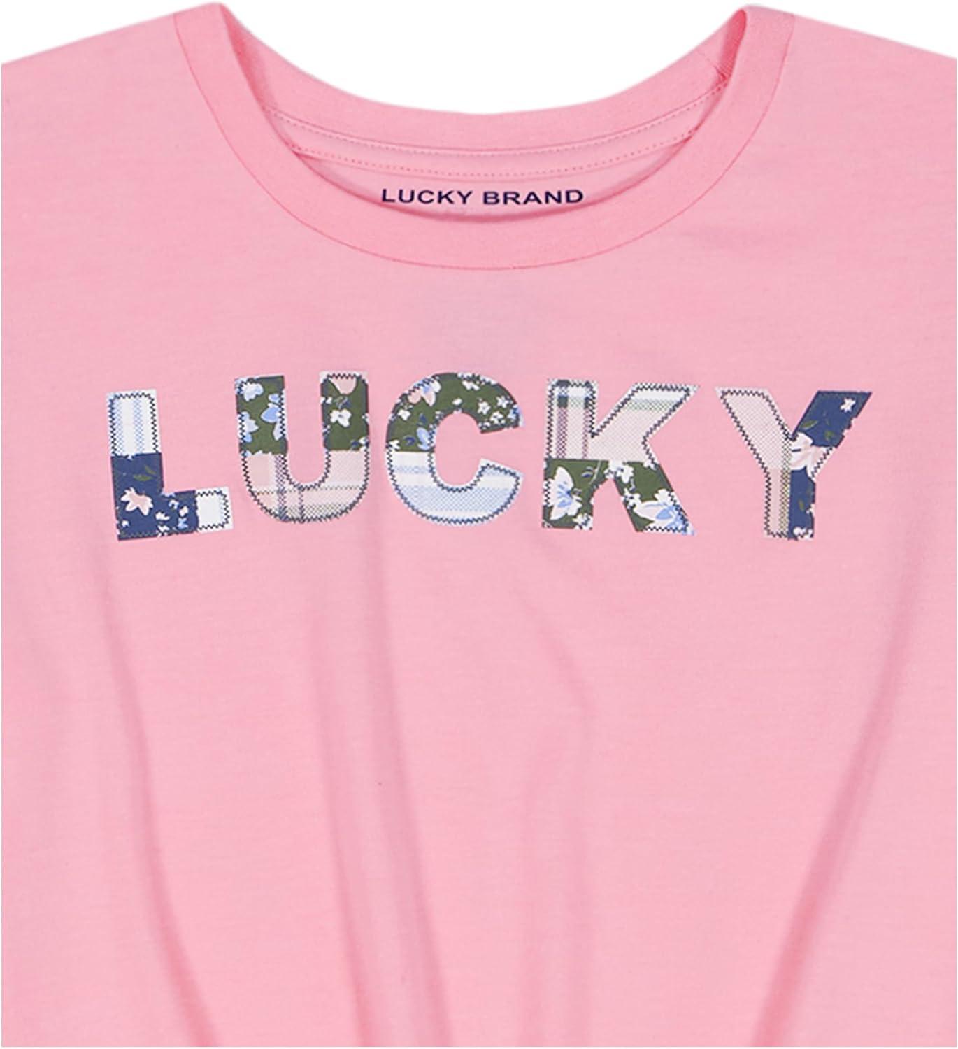 imageLucky Brand Girls Short Sleeve Graphic TShirt Tagless Cotton Tee with Fun DesignsPatchwork Peony