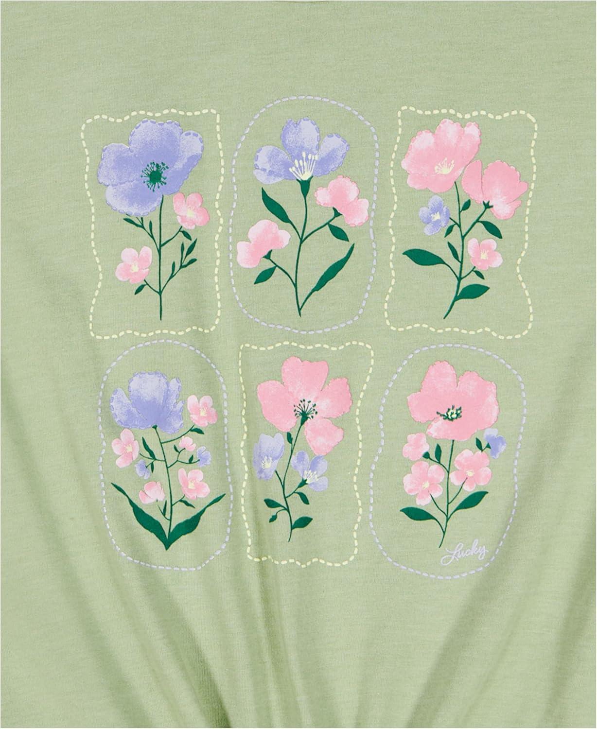 imageLucky Brand Girls Short Sleeve Graphic TShirt Tagless Cotton Tee with Fun DesignsSwamp Floral Stamp