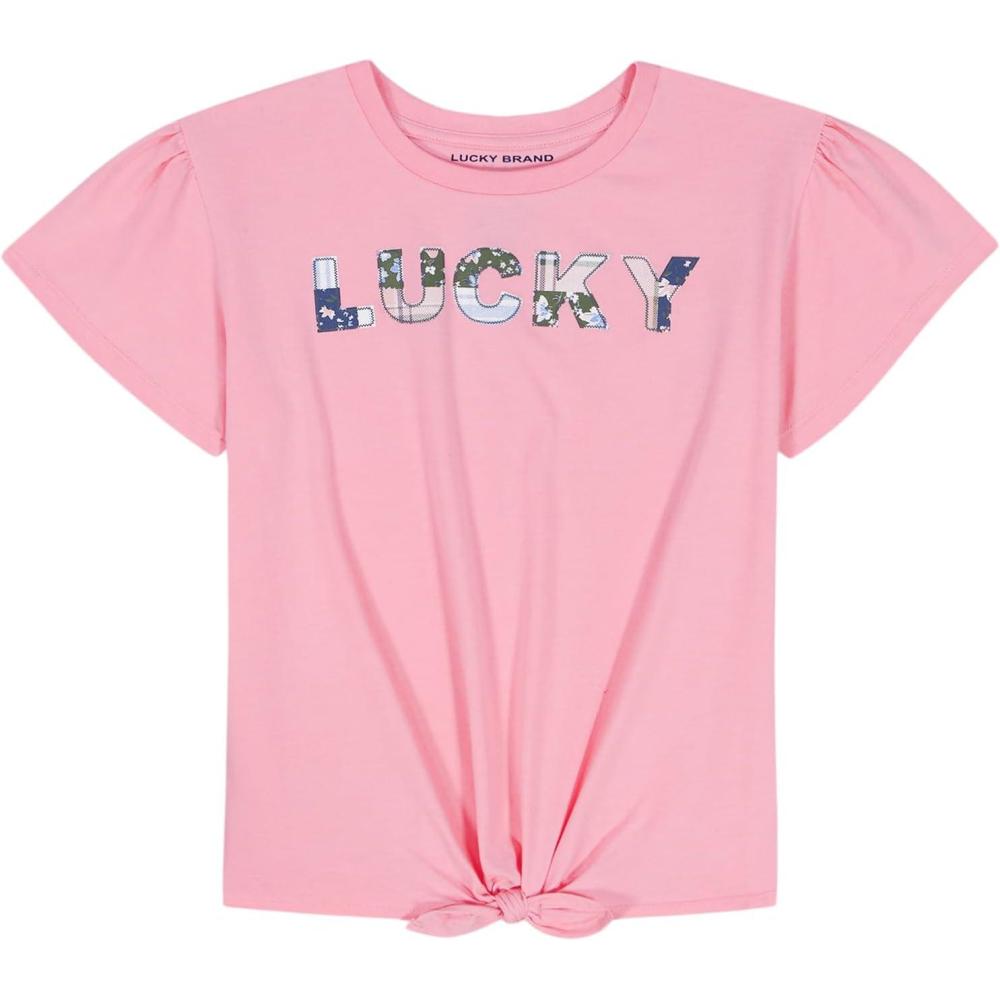 imageLucky Brand Girls Short Sleeve Graphic TShirt Tagless Cotton Tee with Fun DesignsPatchwork Peony