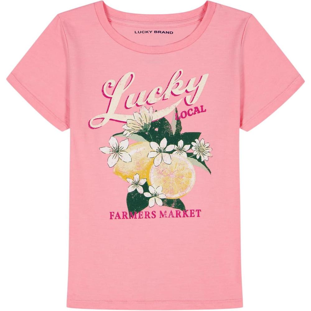 imageLucky Brand Girls Short Sleeve Graphic TShirt Tagless Cotton Tee with Fun DesignsPeony Local Lemons