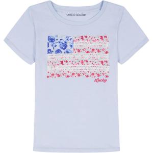 imageLucky Brand Girls Short Sleeve Graphic TShirt Tagless Cotton Tee with Fun DesignsHeather Crafted Flag
