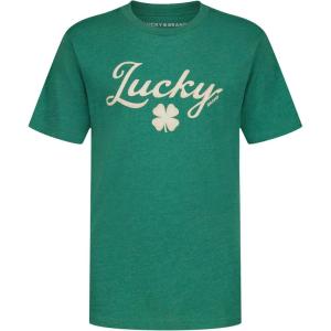 imageLucky Brand Boys Short Sleeve Graphic Crew Neck TShirt Soft Comfortable Relaxed FitFour Leaf Bottle Green