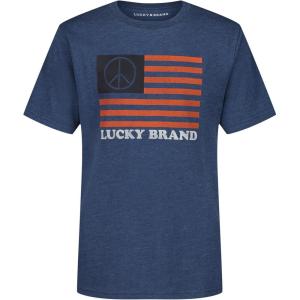 imageLucky Brand Boys Short Sleeve Graphic Crew Neck TShirt Soft Comfortable Relaxed FitPeace Flag Dark Denim