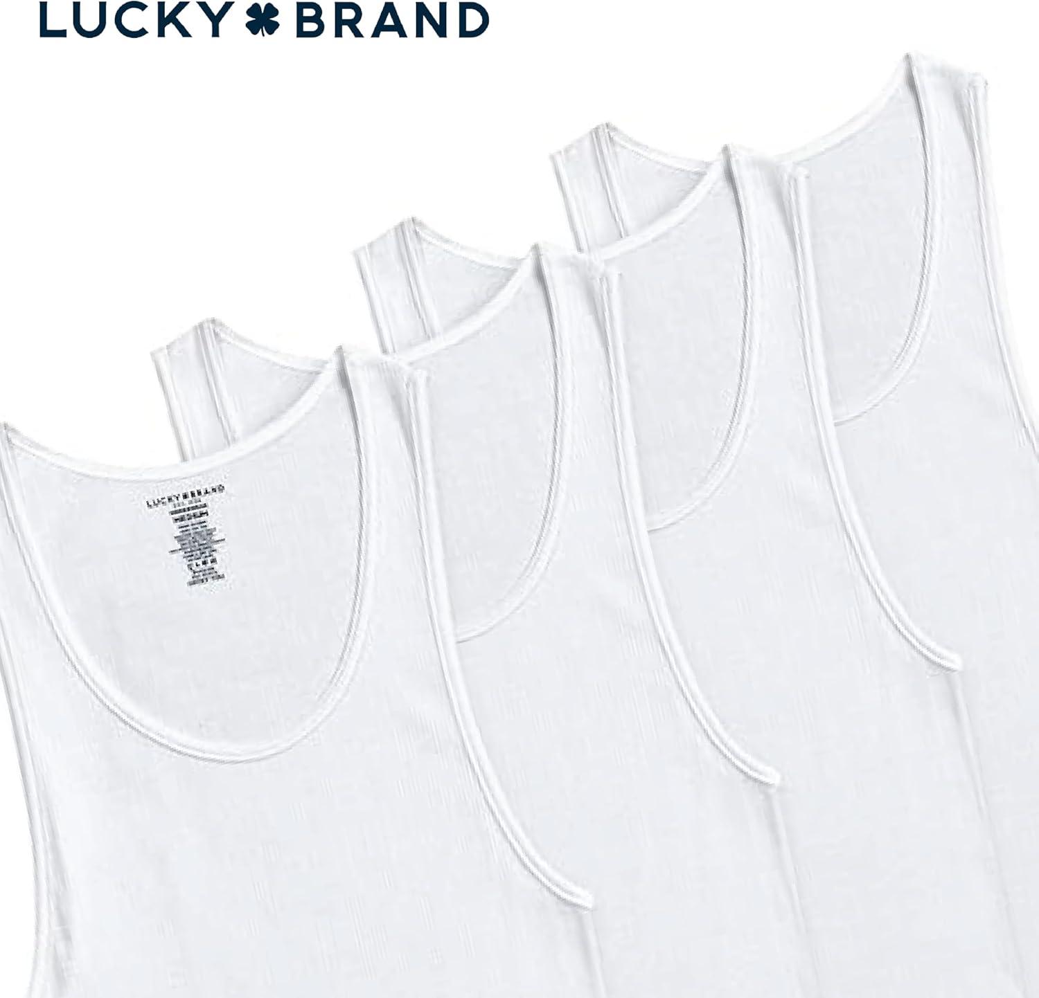 imageLucky Brand Mens Tank Top Undershirt  4 Pack Super Soft Cotton Tag Free Mens Undershirts Ribbed Tank Top for LayeringWhite