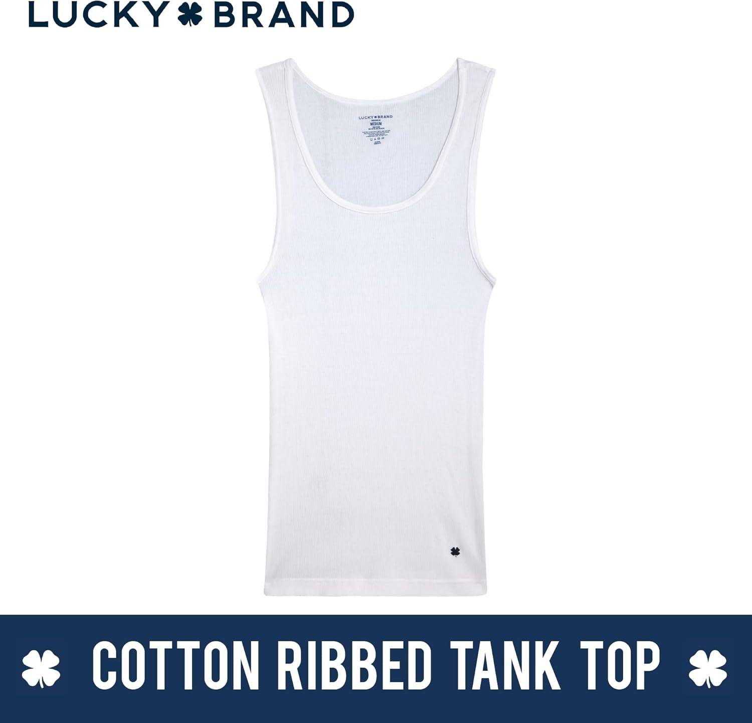 imageLucky Brand Mens Tank Top Undershirt  4 Pack Super Soft Cotton Tag Free Mens Undershirts Ribbed Tank Top for LayeringWhite