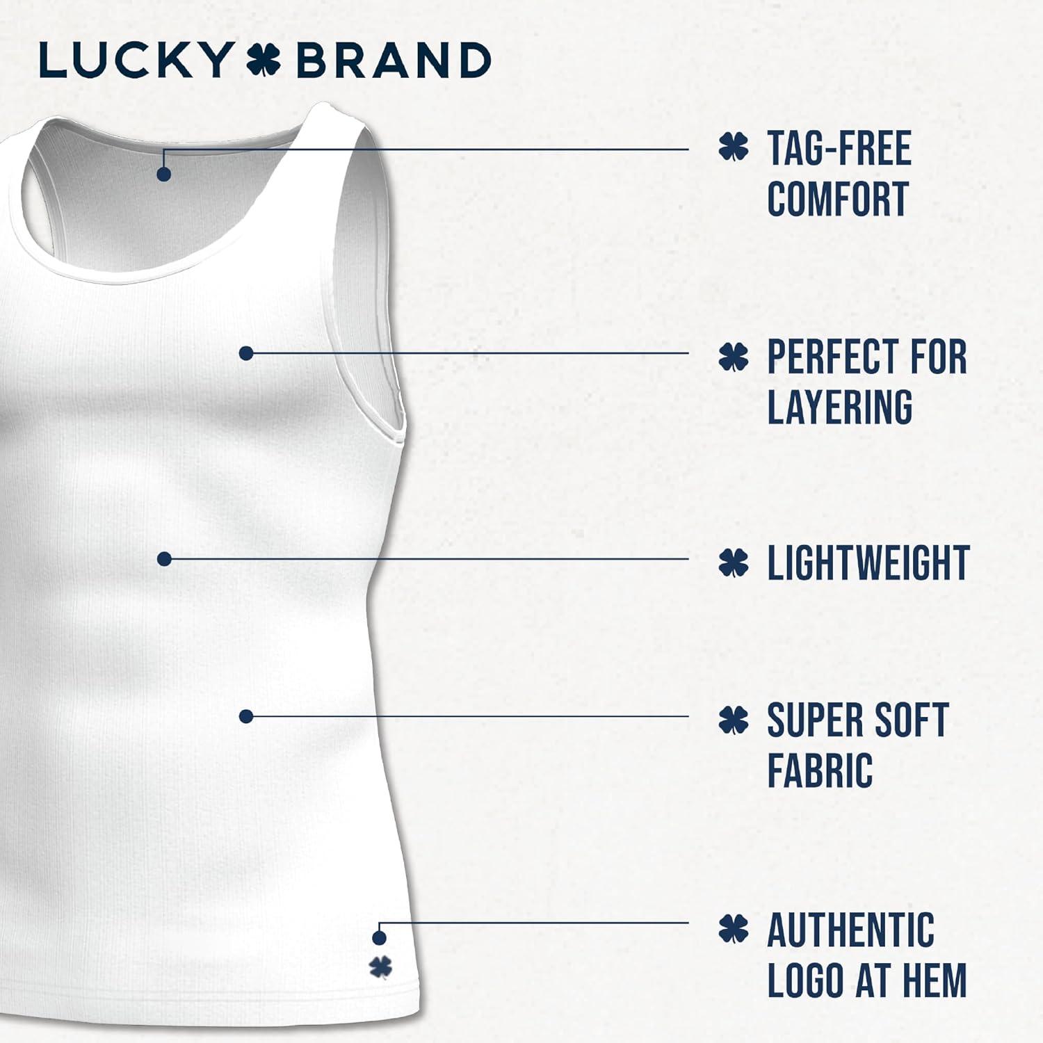 imageLucky Brand Mens Tank Top Undershirt  4 Pack Super Soft Cotton Tag Free Mens Undershirts Ribbed Tank Top for LayeringWhite