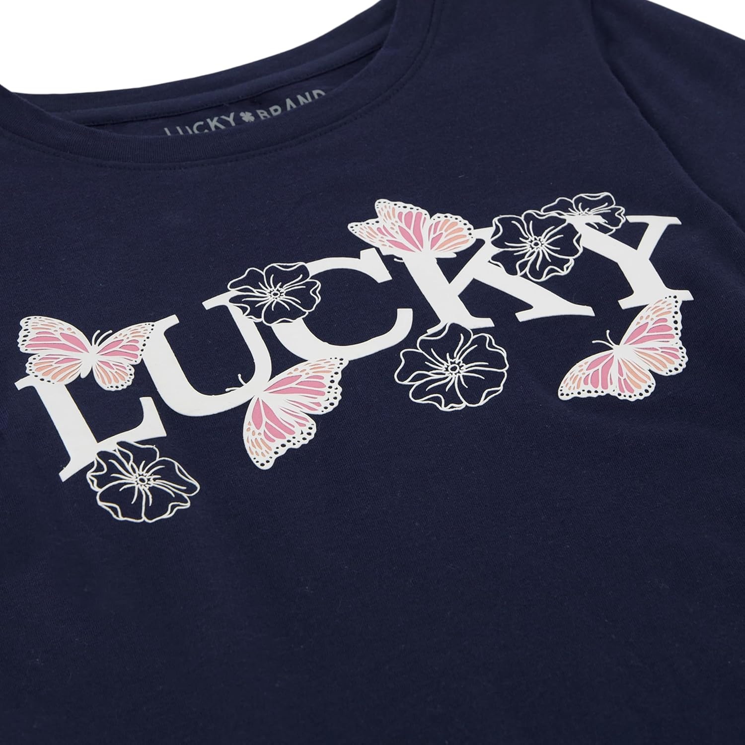 image:imageLucky Brand Girls Short Sleeve Graphic TShirt Tagless Cotton Tee with Fun DesignsNavy Butterfly Logo