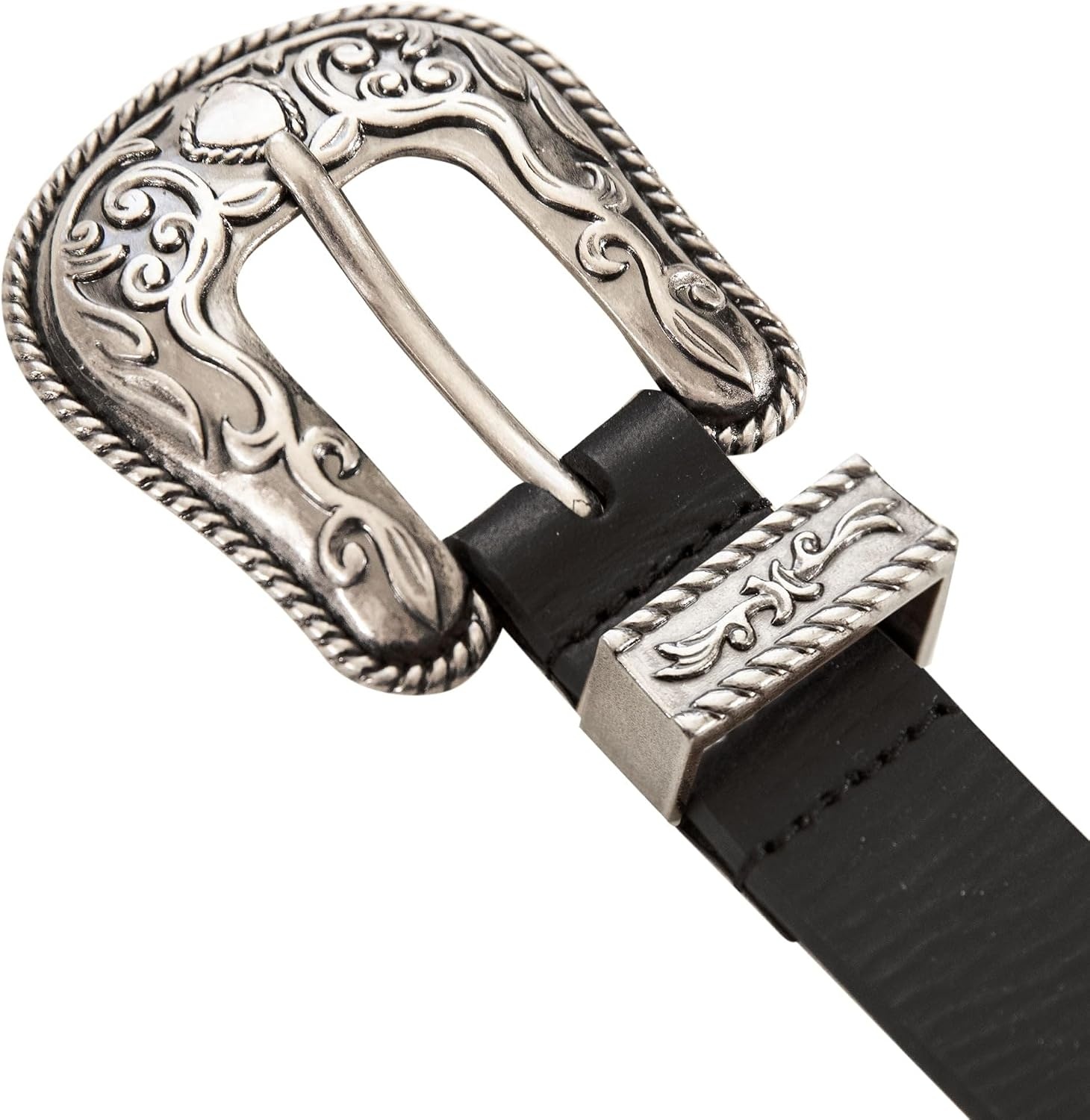 image:imageLucky Brand Womens Western Leather Belt  Classic  Fashion  Vintage  Buffalo Leather  WesternInspiredWestern Buckle and Tip  Black